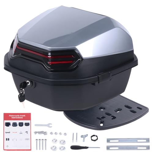 Japard Motorcycle Top Case 42L Daily Rear Tail Box Trunk, Lockable Storage Carrier, Waterproof Universal Mounting for Helmet Luggage (Silver Gray) - color: CLEARANCE! Silver Gray