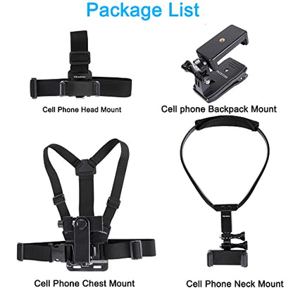 PellKing Phone First-Person Perspective Shooting Mounting,Accesssory Kit with Chest Mount/Head Strap/Neck Holder/Backpack Strap Mount,for iPhone Samsung Oneplus and GoPro Action Camera More