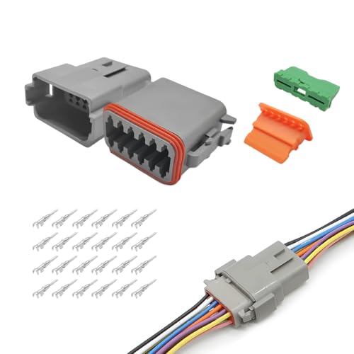 DT 12 Pin Connector Kit, 16 AWG Automotive Waterproof Electrical Plug 12 Way Male Female Socket, DT04-12P DT06-12S Connectors with Crimp Wire Terminals for Car Truck Motorcycle - color: 12 Pin