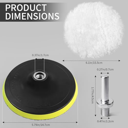 7 Piece 6 Inch Wool Buffing Pad, Drill Buffer Connecting M12 Drill Adapter, Buffing Pads, for Car Polishing and Waxing, Painting Tabletops, Old Leather Sofas, Tile Polishing - size: 7 Piece 6 Inch