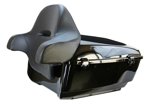 YHMOTO 13.7" King Tour Trunk+Around Backrest+Luggage Rack Fit for Harley Touring Road King, Road Glide, Street Glide,CVO 2014-2026 (King Tour Trunk+Around Backrest Pad+Mounting Rack) - color: King Tour Pack+Around Backrest Pad+Mounting Rack
