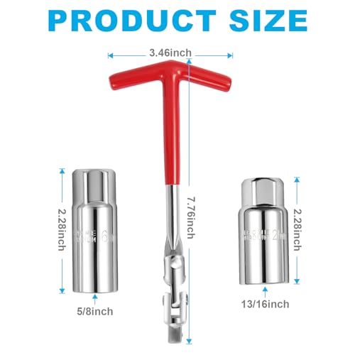 3Pcs Spark Plug Socket Wrench Set T-Handle, Universal 5/8" & 13/16" Spark Plug Tool Remover and Installer Tool for Motorcycles, Lawn Mowers, Small Motor Vehicles, Car Accessories