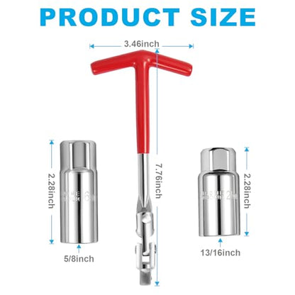 3Pcs Spark Plug Socket Wrench Set T-Handle, Universal 5/8" & 13/16" Spark Plug Tool Remover and Installer Tool for Motorcycles, Lawn Mowers, Small Motor Vehicles, Car Accessories