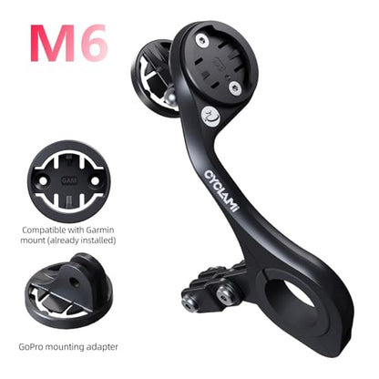 Out Front Mount Compatible with Garmin Edge GPS Bike Computer, XOSS G/G+, iGPSPORT Bike Light & Gopro Cycling Handlebar 25.4mm 31.8mm(M6) - style: M6