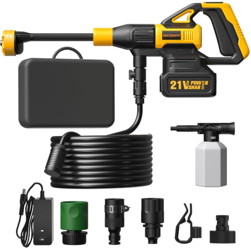 Cordless Portable Washer, Battery Operated Car Washer with 21V Battery & Charger, 990 PSI, 6-in-1 Nozzle, Foam Pot, 23FT High-Elastic Hose, Handheld Cleaner for Home Garden Patio (FlashYellow-Black) - color: FlashYellow-Black