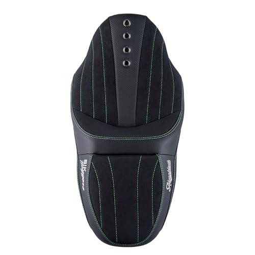 Advanblack SIK Baggers Touring Seat with Custom Stitching for 2009–2023 Harley Road Glide, Street Glide, Road King & Electra Glide，Gel-Lab Cushion, Synthetic Suede, No Backrest Slot (Green Stitching) - color: Green Stitching