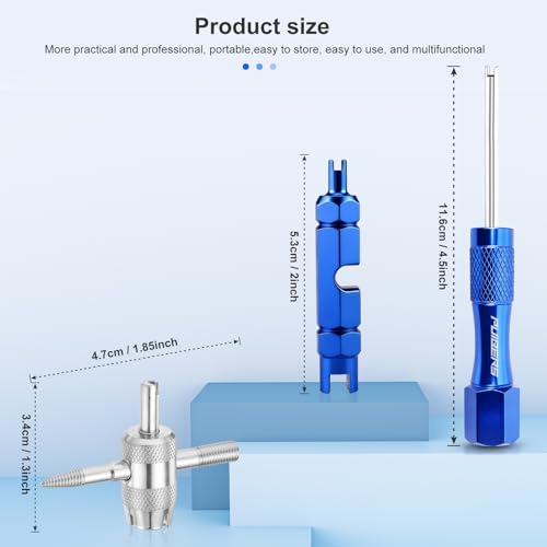 3-Piece Tire Valve Tool Kit for Presta and Schrader | Presta and Schrader removers, 4-in-1 stem puller, 11.6 cm short handle for tire repair - size: Schrader+Presta+10Cores