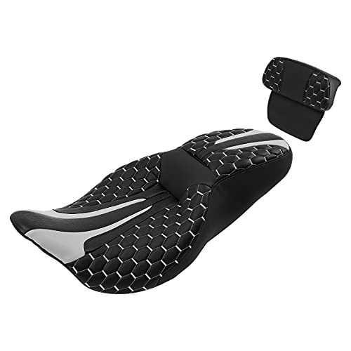 C.C. RIDER Motorcycle Seat Driver Passenger Touring Seat with Backrests for Harley Davison Electra Glide Classic Street Glide Road Glide 2014-2023 - color: Black Grey Seat + Tour Trunk Backrest