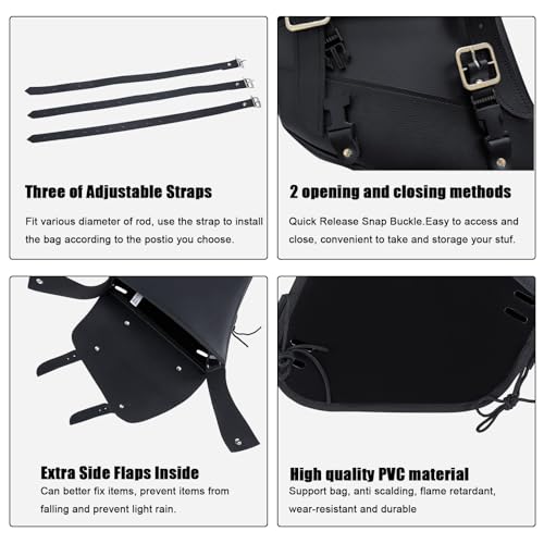 Motorcycle Saddle Bags Leather Motorcycle Solo Swing Arm Bag For Softails Sportsters Choppers Waterproof Side Bags (Black - Right Side, 11.5" x 10.25" x 3.5") - size: Right Side