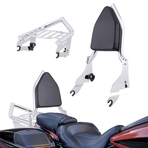 Detachable Sissy Bar Backrest+Luggage Rack Rear Grab Handles Bracket Kit, Fit for Harley Touring Street Glide Road King Road Glide Electra Glide 2009-2025 (Silver) - color: Silver