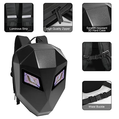 Ruconla LED Backpack Laptop Bag Motorcycle Riding bag, Hard Shell LED Motorbike Luggage Bags High-Capacity Helmet, Waterproof Backpack With Programmable Screen - color: Black