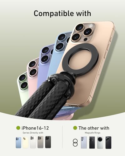 TELESIN Magnetic Flexible Tripod for iPhone, Mini Bendable Tripod Phone Stand for Magsafe Stroller Treadmill Tube Motorcycle Arm Phone Holder Selfie Stick for Video Recording for Phones Action Camera