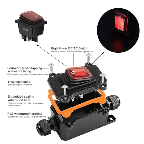 IP65 Waterproof SAE On/Off Rocker Switch with 1ft Cable, 12V/24V 30A Heavy Duty Inline Switch with SAE Male Female Connector for Car Motorcycle ATV Truck Solar Panel Battery Charger