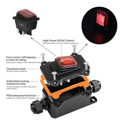 IP65 Waterproof SAE On/Off Rocker Switch with 1ft Cable, 12V/24V 30A Heavy Duty Inline Switch with SAE Male Female Connector for Car Motorcycle ATV Truck Solar Panel Battery Charger