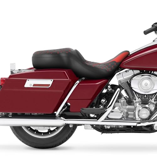 SLMOTO Driver Passenger Seat Motorcycle Cushion Fit For Harley Touring Electra Glide Ultra Classic Standard FLHTC 1997-2007 Black Red - style: Red and Black