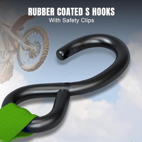 Jack Boss Ratchet Tie Down Straps Set,1500 lbs Break Strength, 1" x 15' Heavy Duty Ratchet Straps with 4X Soft Loops Padded Handles Coated S Hook, Fits for Moving Appliances Motorcycle ATV Truck,Green - color: Green