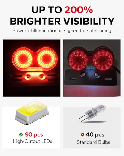 Amazicha Enhanced Motorcycle Tail Light, Motorcycle Brake Light, IP67 Waterproof Turn Signals Running Light with License Plate Bracket Fit for Street Bike Cruiser Chopper Bobber (Red, 90 Leds) - color: Red