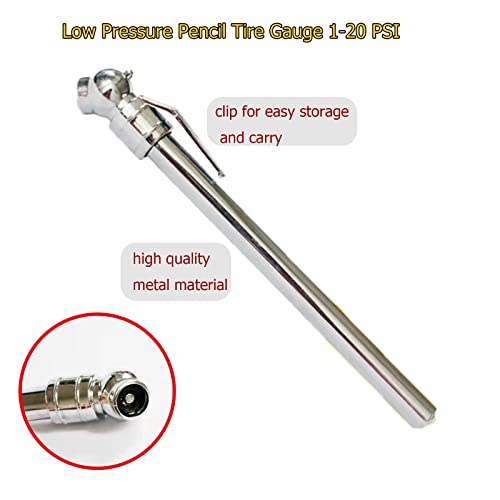 Pencil Tire Pressure Gauge, 1-20 PSI Low Pressure Gauge | For checking tire pressure on golf carts, ATVs, small vehicles and dirt bikes