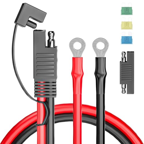 Goupchn SAE Battery Connector, SAE to O Ring Terminal Harness 10AWG 2Pin Quick Disconnect Battery Extension Cable with RP Adapter, 15A/20A/30A Fuses 2ft for Solar Panel, Motorcycle, Car, RV - size: 10 AWG 60cm