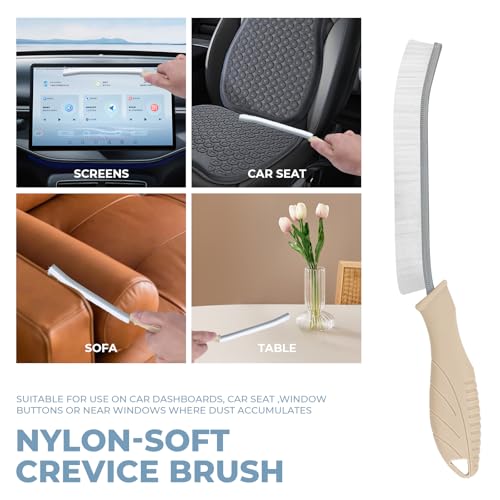 TQRR 3Pcs Cleaning Brush - Includes Soft Bristle, Hard Crevice, Multifunctional Grout Brush, Auto Vent Wheel, Kitchen House Cleaning Tools (Khaki) - color: Khaki