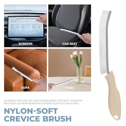 TQRR 3Pcs Cleaning Brush - Includes Soft Bristle, Hard Crevice, Multifunctional Grout Brush, Auto Vent Wheel, Kitchen House Cleaning Tools (Khaki) - color: Khaki