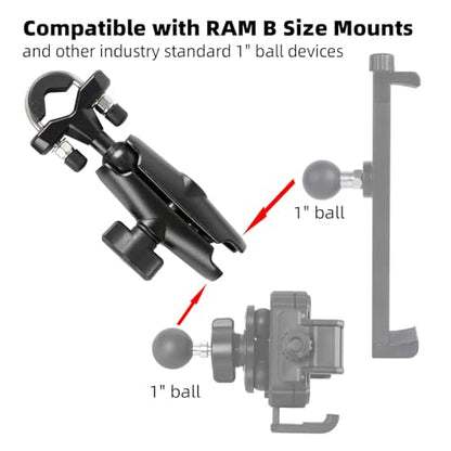 1" Ball Handlebar U-Bolt Mount Base with Middle Double Socket Arm, Aluminum Alloy, Compatible with RAM Mounts and 1" Ball Bike Motorcycle Phone Holder or GPS Mount - style: U-Bolt Base w 3.54" Arm