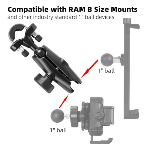 1" Ball Handlebar U-Bolt Mount Base with Middle Double Socket Arm, Aluminum Alloy, Compatible with RAM Mounts and 1" Ball Bike Motorcycle Phone Holder or GPS Mount - style: U-Bolt Base w 3.54" Arm