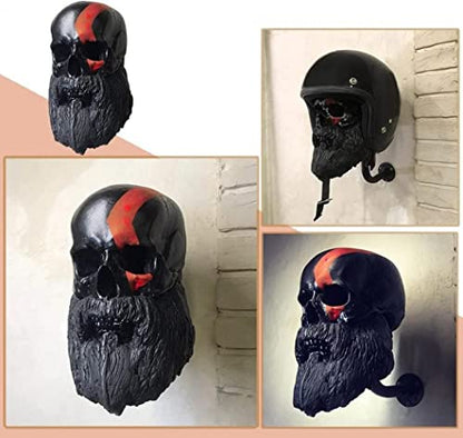 Personalized Cool Wall Mount Motorcycle Skull Helmet Holder, Skull with Beard-Helmet Rack,Removable Resin Crafts Motorcycle Helmet, Hanger for Coats, Bike,Baseballs and Rugby Helmet Caps, - color: A