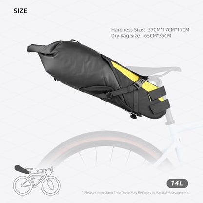 Rhinowalk 14L Waterproof Hardshell Bike Saddle Bag – Two-Piece Rear Seat Bag, Tear-Resistant, No-Screw Installation, Fits Most Bikes-(Yellow+black) - color: Yellow+Black