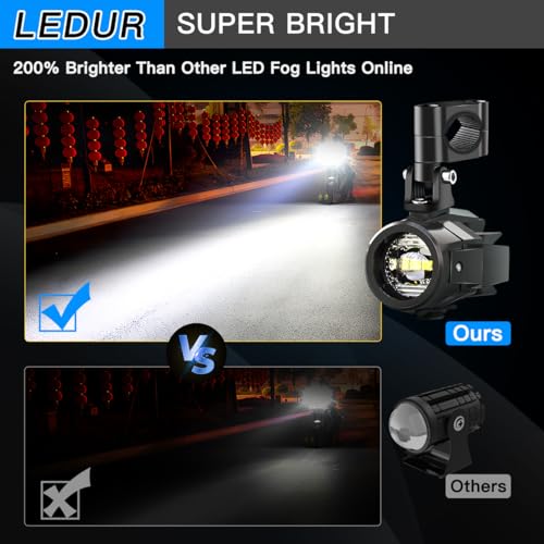 LEDUR Motorcycle LED Fog Light Kit Spot Auxiliary Driving Lights with Switch Wiring Harness Clamp Mount Brackets Kit for R1200GS F800GS Adventure Touring Motorcycle E-Bike ATV UTV 40W