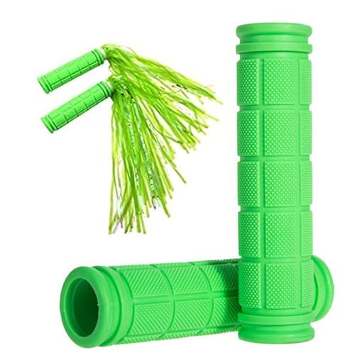 Bike Handle Grips with Tassel Streamers for Girls Boys and Kids, Non-Slip Bicycle Handlebar Grips Cover for Mountain Bike, Scooters Road Bike BMX MTB Cycling Replacement Parts - color: Green & Streamers