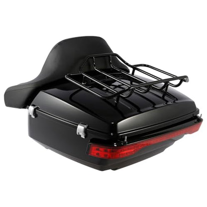 SLMOTO Vivid Black King Tour Trunk Kit, Tour Trunk+Luggage Rack+Backrest+Red LED Brake TailLight Accent For Harley Davidson Touring Road King, Road Glide, Street Glide and Select CVO Models 2014-2024 - color: AStyle #07