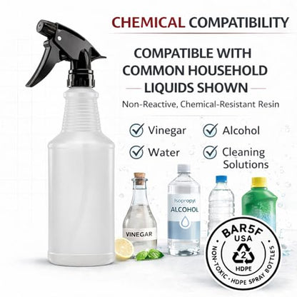 Bar5F Spray Bottles, 24oz, 3 Pack, Chemical-Resistant, BPA-Free, Compatible with Vinegar, Rubbing Alcohol, Cleaning Solutions, Non-Toxic HDPE Bottle for Plants, Pet, BBQ, Auto Detailing, Made in USA