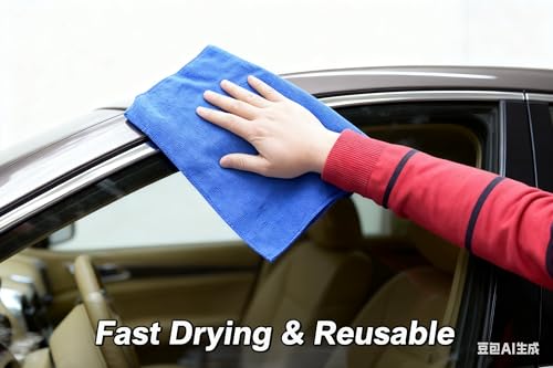 Premium Microfiber Detailing Absorbent Towels, 340 GSM Lint-Free Car Polishing Waxing Buffing Dry Towels for House, Kitchen, Car, Glass, Stainless Steel, Window, Boat Cleaner - 12 Pack (Blue) - color: Blue 12pcs