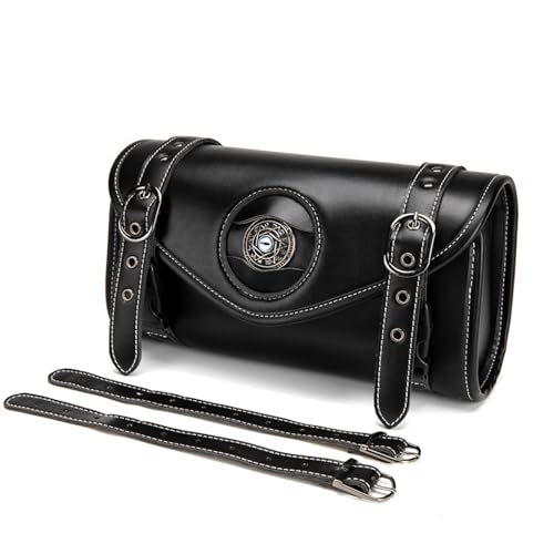 Motorcycle Tool Bag, Black PU Leather, Skull Design, Universal Waterproof Saddlebag for Front Fork Handlebar，Front Fork, Tail Rack (FBG379BK) - color: FBG379BK