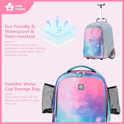 NEW TILAMI 20" Rolling Backpack for Teens Adults, Climbing Stairs Waterproof Backpack with Wheels for School Business Trave Camping with Laptop Compartment, Fit 17 Inch Laptop, Pop Gradient - color: Pop Gradient