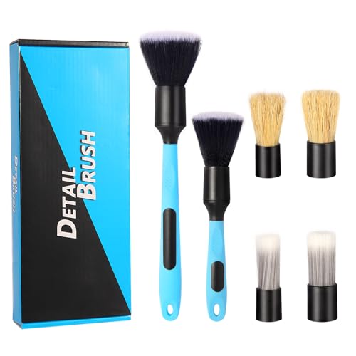 Car Detailing Brush Set, Soft Boar Hair Auto Detail Brush Kit for Automotive Elegant Surface Interior Exterior Dashboard Emblems Panels Engine Bay Wheels Air Vent Seat Leather | Replaceable brush head
