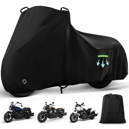 Motorcycle Cover Waterproof for Indian Scout/Scout Bobber/Scout Sixty/Sport Chief, Heavy Duty Outdoor Sun Rain Snow UV Dust All Weather Protection Motorbike Cover with Soft Cotton Lining & Lock Hole - size: Scout Bobber