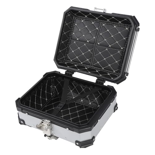 25L Motorcycle Top Box, Aluminum Alloy Quick Release Water Universal Rear Trunk Case with Safety Lock and Reflective Stickers, for Helmet Luggage Scooter Motorbi (Silver)