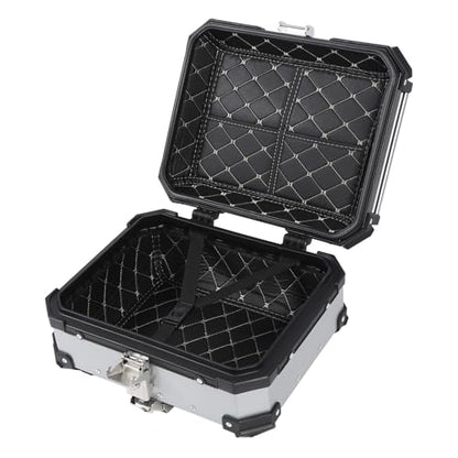 25L Motorcycle Top Box, Aluminum Alloy Quick Release Water Universal Rear Trunk Case with Safety Lock and Reflective Stickers, for Helmet Luggage Scooter Motorbi (Silver)