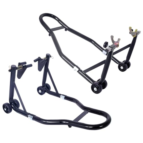 Motorcycle Stand, Front and Rear Wheel Lift Combo, Heavy Duty Steel Paddock Stand for Maintenance and Storage, Universal Fit for Sportbikes, Dirt Bikes, Black - color: Black