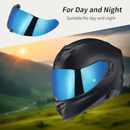 T520 Visor Full Face Helmet Shield Compatible with T520/ ST1400/ R1 Air Motorcycle Replacement Accessories (Chrome Blue) - color: Chrome Blue