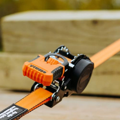 Gorilla Ratchet Tie Down Straps (2Pack) 1in x 10ft 1200lb Break Strength, Self-Locking Retractable, Heavy-Duty Orange Webbing, Gorilla-Grip Handles, Cap Locks, E-Coated Ratchets, Vinyl Hooks for Cargo - style: 1in x 10ft - 1,200lb Break (Pack of 2)