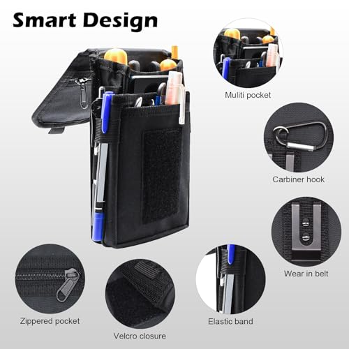 Belt Tool Pouch, Tactical Utility Organizer with Cell Phone Holder, Durable Heavy-Duty 1000D Nylon EDC Multitool Holster with Multi-Pockets for Electricians, Handymen, Work, Hiking, Daily Use - color: Black