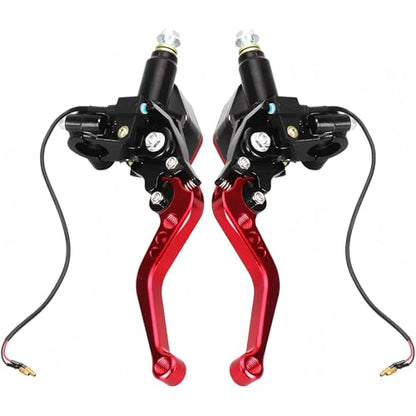Universal Motorcycle Brake Clutch Pump Lever with Dual Hydraulic Master Cylinder Reservoir Set Left & Right CNC Suitable for 50-300cc Motorcycles with 7/8" 22mm Handlebars - color: Red