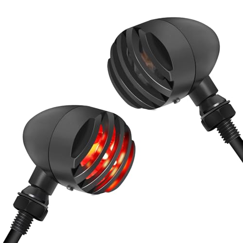 NTHREEAUTO Motorcycle LED Turn Signals Smoked Rear Blinkers Indicator Light Universal Compatible with Harley Sportster Honda Shadow Suzuki Yamaha Kawasaki Vulcan Bobber 12V Motorbikes - color: Smoked/Red