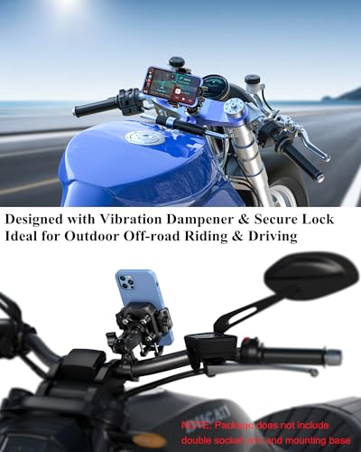 BRCOVAN 1'' Ball Phone Mount Holder with Vibration Dampener, 1s Locking | for RAM Mounts B Size Double Socket Arm, Adjustable fit 5.4-7.2'' Phone, for Motorcycle ATV UTV Car Bike Boat Truck Scooter