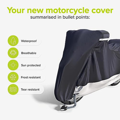 VELMIA Motorcycle Cover - Extremely Heat Resistant up to 550F, Waterproof for All Seasons, Fits Motorcycles, Scooters, Mopeds & Harleys - size: [L] 91 x 39 x 49 in