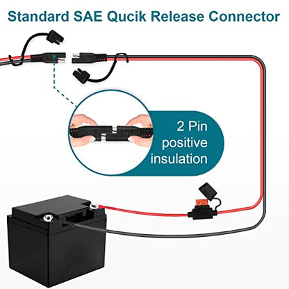 2PCS SAE Extension Cable, 16AWG SAE Battery Connector, Ring Terminal Harness Accessory Cable for Motorcycle Solar Panel RV - size: 16AWG-2PCS