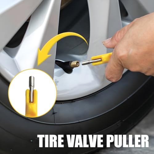 Car Tire Valve Stem Puller/Installer Tool with T Handle, No Scratch Wheel Valve Stem Remover Extender Adapter Replacement, Auto Tire Valve Stem Removal & Installation Repair Tool (T-Yellow)